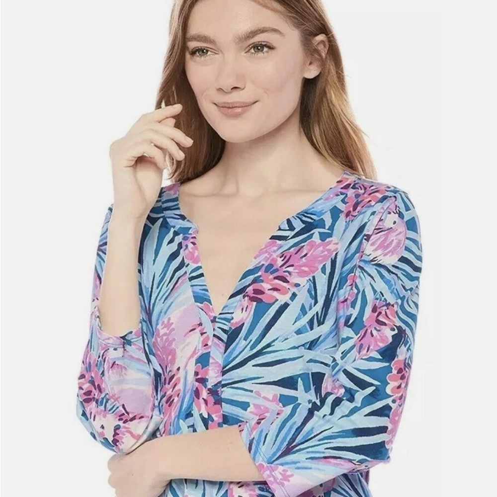 LILLY PULITZER Mr Peacock Blue Tweethearts DAPHNE Tunic Shirt Dress M Colorful - Picture 3 of 11